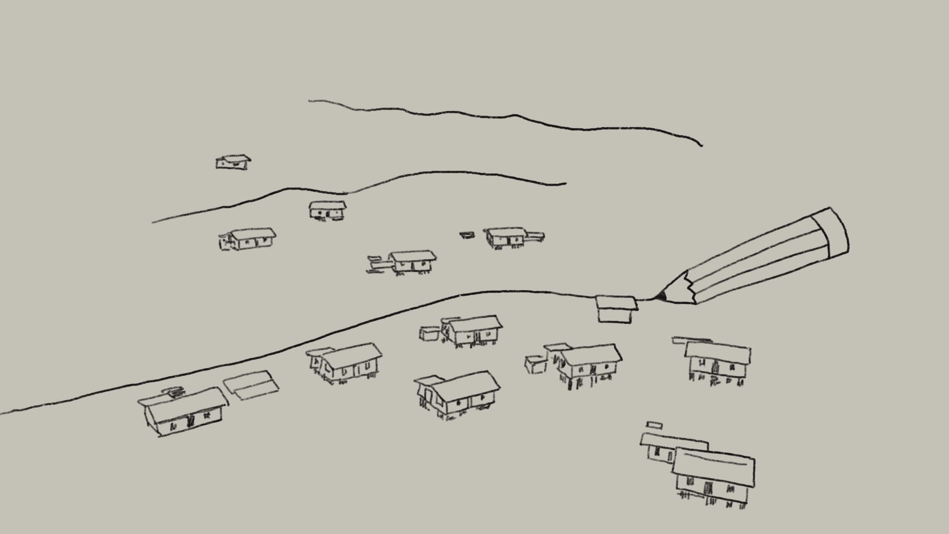 Illustration of houses with pencil charting new location 